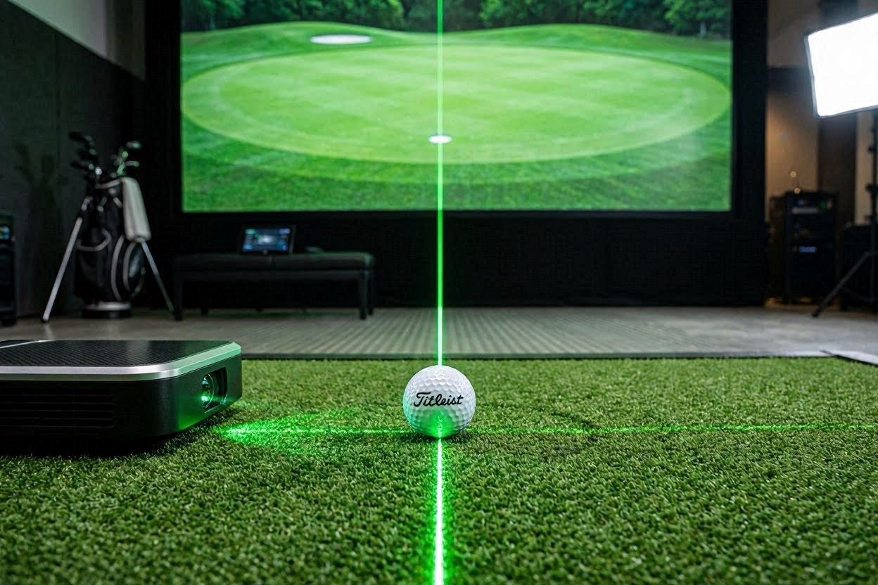 Visual guide demonstrating how calibrating your launch monitor for flawless indoor putting requires precise laser alignment configurations.