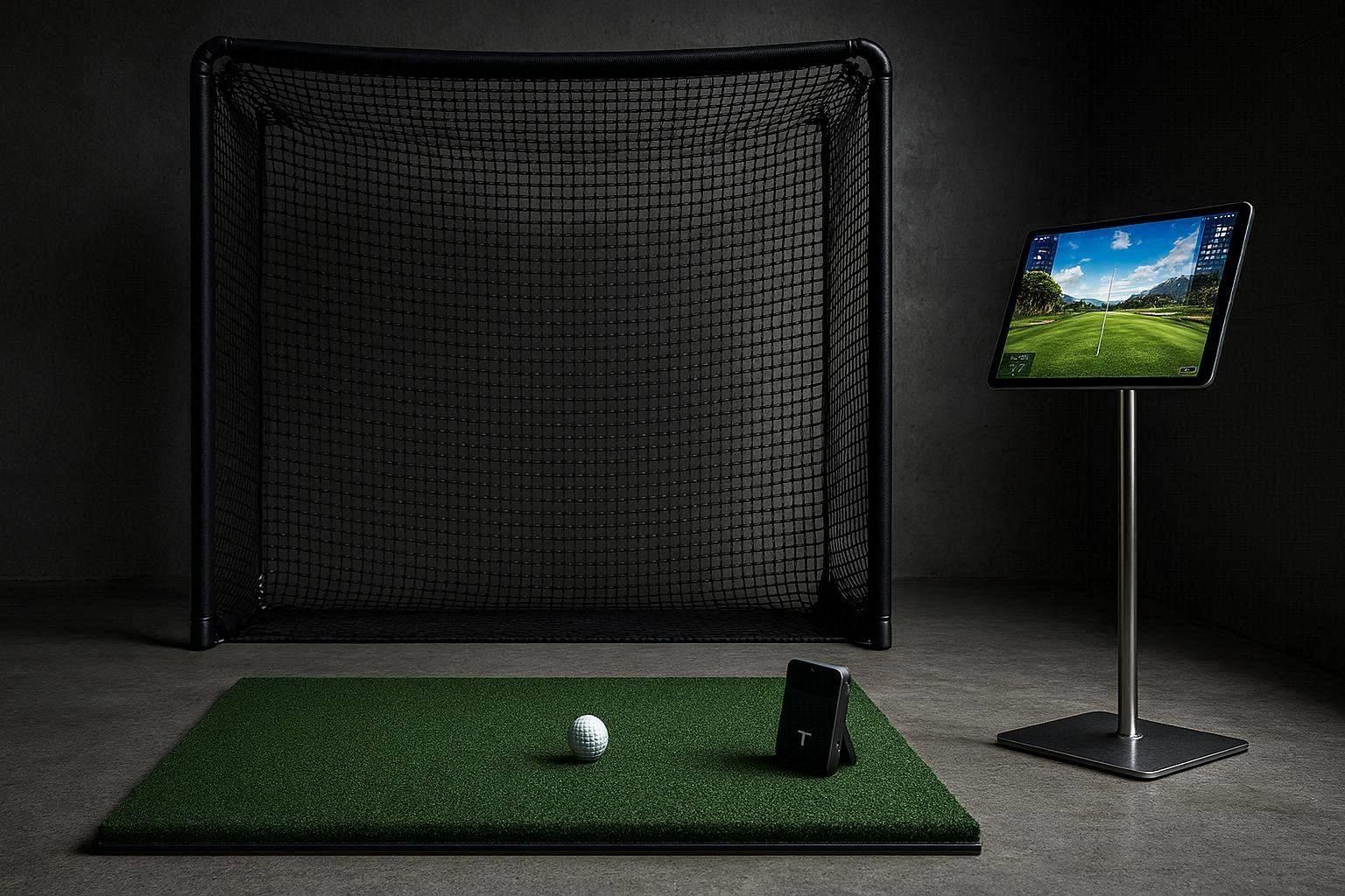 Technical setup demonstrating the physical differences when comparing the Golfjoy Spica 3 to the Foresight Falcon launch monitors.