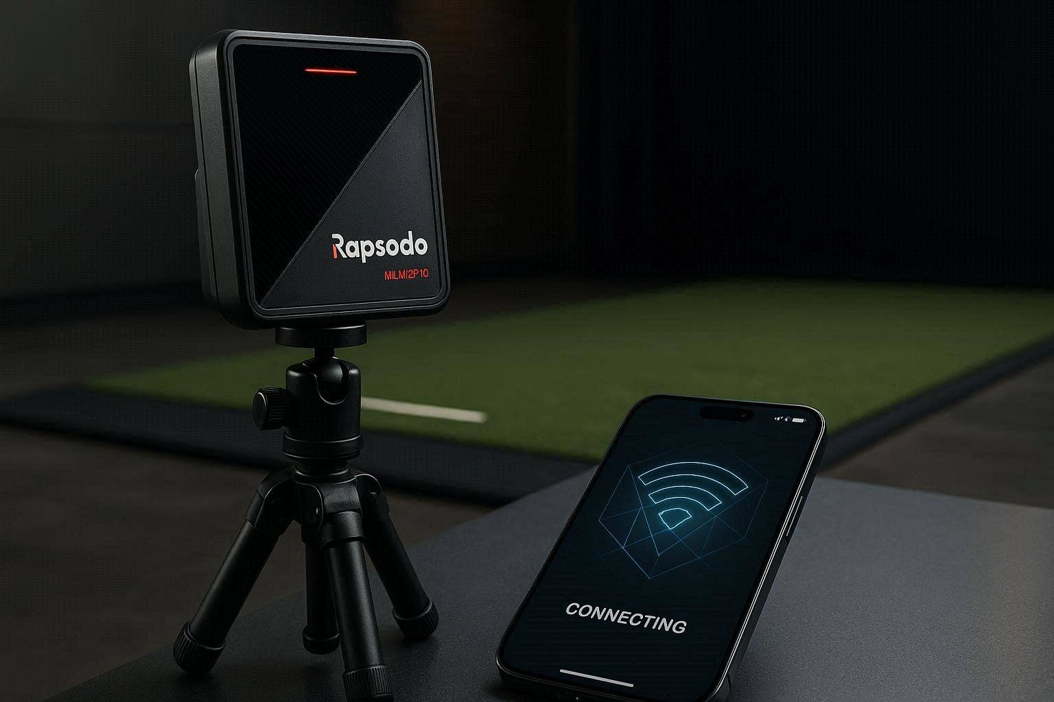 Troubleshooting and diagnosing a Rapsodo MLM2 Pro connection issue in a garage golf simulator environment.